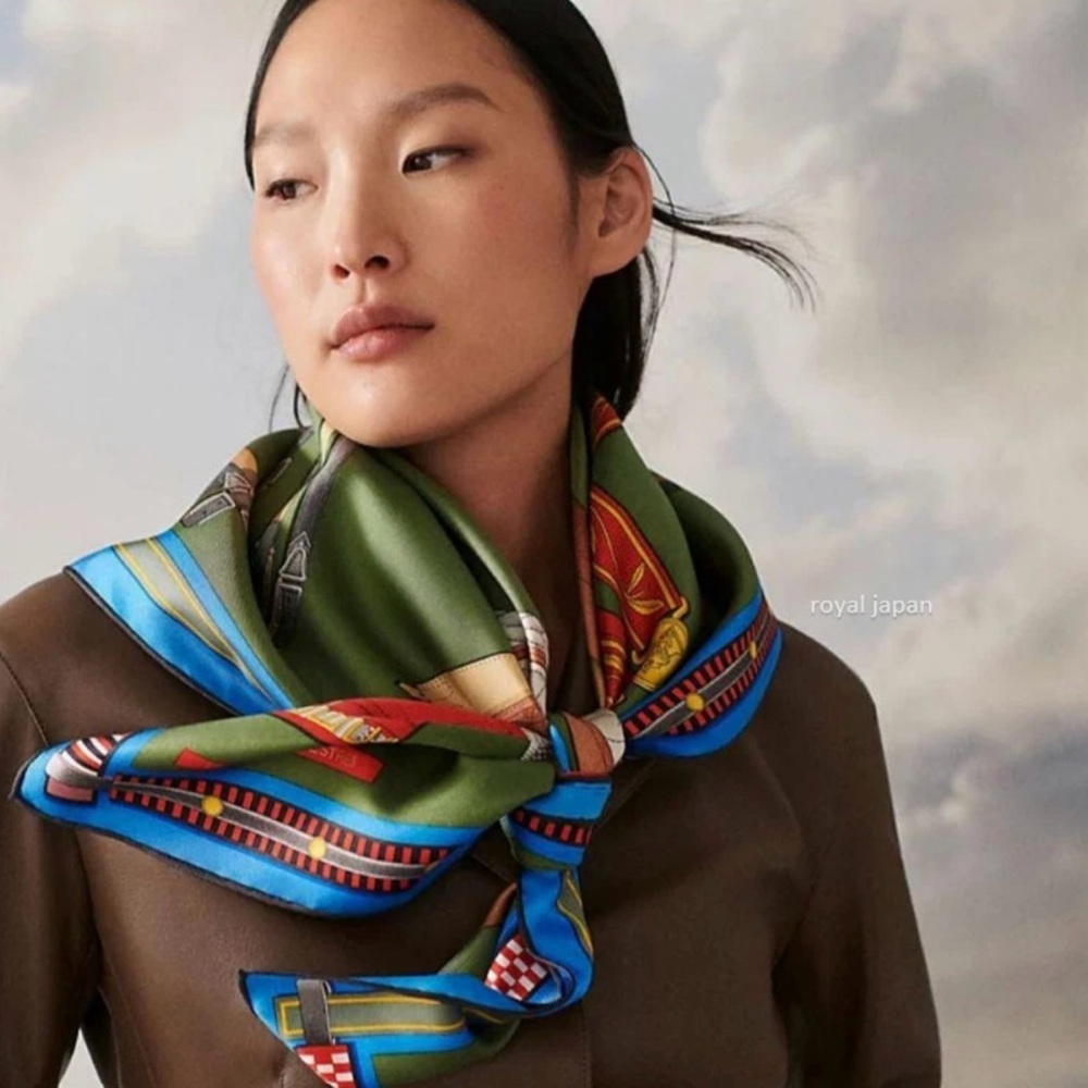 Hermes Green Scarf , one of a kind from 2023 collection .